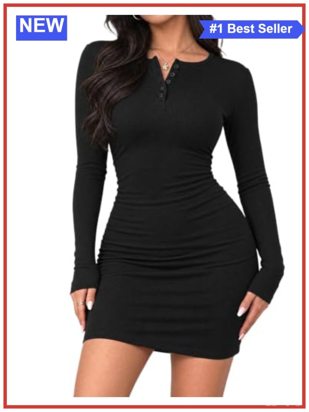 Zeagoo Ribbed Knit Henley Long Sleeve Bodycon Mini Sweater Dress Fall